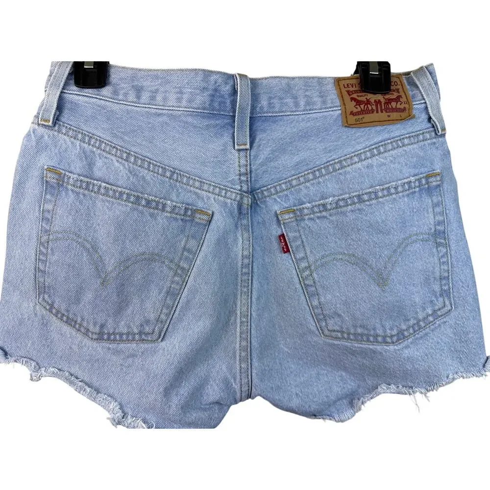 Levi's 501 Light Wash Cutoff Denim Shorts Jorts W28 Distressed Frayed Hem EUC